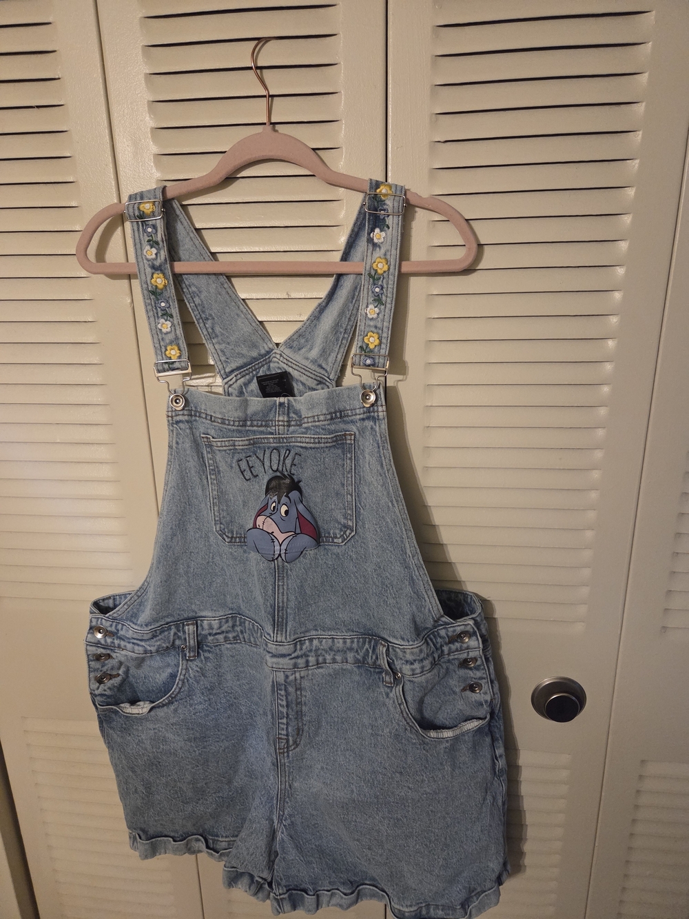 Hot Topic Light Blue Denim Eeyore Shortalls - Picture 1 of 1